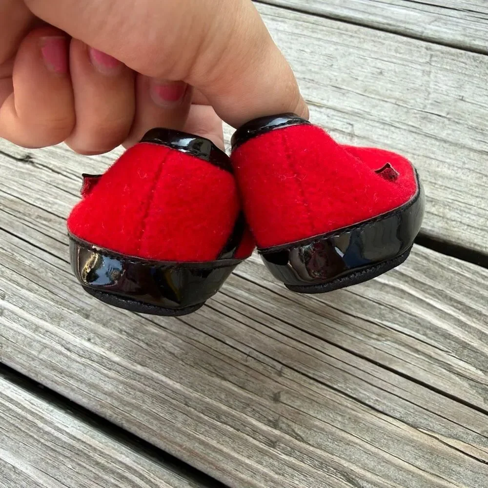 Vintage Carter’s Red Wool Mary Jane Bow Baby Shoes Size 1 Deadstock